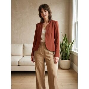 Open Front Peplum Necessary Objects Rust Orange Rayon Blend Blazer Size S Small